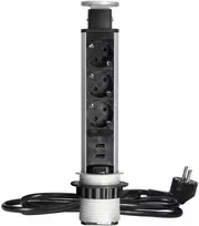 Orno Lizdas Baldinis lizdas Ø6cm, ištraukiamas iš stalviršio, su USB įkrovikliu, spyna ir 1,8m laidu, 3x2P+Z (Schuko), sidabrinis