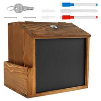 Wood Suggestion Box Wall-mounted Mail Ballot Box Vintage Donation Box with Slot and Lock Chalkboard Collection Box for School