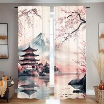 2PCS Japanese Sakura Fuji Curtains for Bedroom Living Room Office Home Decor Rod Pocket Design 100*130 HOOK 1pcs