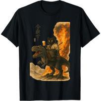 Black Cat Samurai Dinosaur Sea Wave Print T-Shirt S juoda