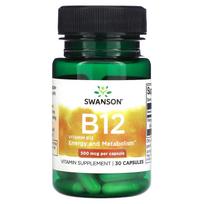 Swanson, vitaminas B12, 500 mcg, 30 kapsulių