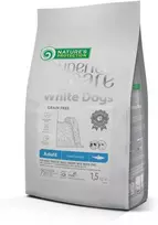 Nature's Protection Superior Care Baltas Dog begrūdis with Herring Adult Small Breed, mažų veislių suaugusių baltakailių šunų sausas begrūdis pašaras su silke, 1,5kg