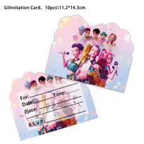 hot 12pcs Kpop Demon Hunters Theme Invitation Card Greeting Purple Card Single-Page Type Event Birthday Christmas Party Supplis
