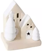 Boltze kalėdinė dekoracija. Akmens masės namo dekoracija su LED apšvietimu, 10,5 cm.