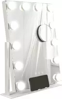"HOMCOM Hollywood" veidrodis su apšvietimu, makiažo veidrodis su 12 LED lempučių, 3 šviesos spalvos, 360° kampu pasukamas makiažo veidrodis su USB įkrovimo prievadu, 10 kartų didinimu, mobiliojo telefono laikikliu ir jutikliniu jungikliu