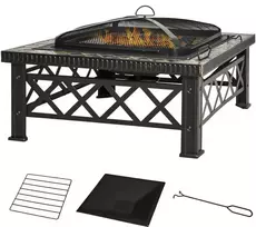 Outsunny 3 viename laužavietė, kepsninė ir ledo kibiras su apsauga nuo žiežirbų, grilio grotelėmis, sodo BBQ, juoda, 76 x 76 x 47 cm