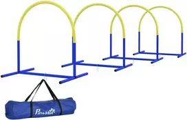 PawHut šunų dresūros įranga, šunų vikrumo (agility) rinkinys, 4 dalių kliūčių rinkinys senyviems šunims, dresūros rinkinys su krepšiu, mėlyna/geltona, 88 x 64 x 95 cm