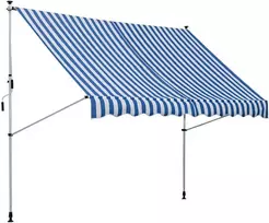 Outsunny markizė, išskleidžiama markizė su alkūnine svirtimi, reguliuojamo aukščio tvirtinama markizė, 300x150 cm, mėlyna/balta, aliuminis