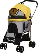 "PawHut" vežimėlis šunims "2-in-1", sulankstomas vežimėlis šunims su pagalvėle, 4 ratai, tinklinis langelis, Oksfordo audinys, geltonas