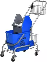 HOMCOM Valymo vežimėlis Namų ūkio vežimėlis Profesionalus žandikaulių preso kibiras 26 L + laikymo krepšys Mėlyna 73L x 45W x 95H cm