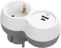 Orno Rozgałęźnik Skirstytuvas 2P+Z, USB-A+C, schuko, baltai pilkas