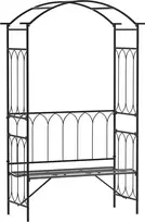 Outsunny Metalinė rožių arka su suoliuku - juodas 115 x 50 x 203 cm
