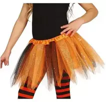Fiesta Oranžinis ir juodas tiulio sijonas su blizgučiais, vaikiškas