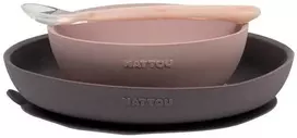 Nattou silikoniniai indai vaikams, 3in1 rinkinys su šaukšteliu | Violetinė-rožinė