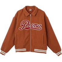 Puma Unisex Brown Corduroy Varsity Jacket With Fleece Lining And Embroidered Logo Streetwear 630949-98 S