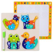 Medinė Gyvūnų Tėvų ir Vaikų Piešimo Lenta 3D Dėlionės Dvipusės Skaitmeninės Dėlionės Vaikų Animacinių Filmukų Ankstyvojo Ugdymo Žaislai Dovanos