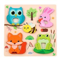 3D Wooden Puzzles Safe Portable Intelligence Puzzle Toys Cute Animal Series Animals Cognitive Jigsaw Puzzle