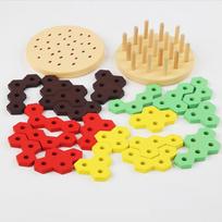 Wooden Hexagonal Shape Burger Puzzle Toy Kids Educational Toy Pretend Game Simulation Montessori Intelligent Stacking Block