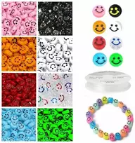 RAINBOW Siūlų ir akrilinių karoliukų Emoji Smiley rinkinys apyrankių gamybai 160 vnt.