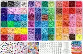 RAINBOW Siūlų ir plokščių karoliukų rinkinys apyrankių gamybai 7300 vnt.