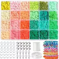 RAINBOW Siūlų ir plokščių karoliukų rinkinys apyrankių gamybai 2400 vnt.