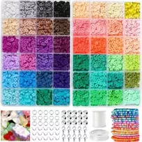 RAINBOW Siūlų ir plokščių karoliukų rinkinys apyrankių gamybai 4800 vnt.
