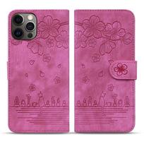 Compatible iPhone 16 Leather Flip Case with Embossed Design, Apple 14Pro & 15 Cover, Wallet, Card Holder, Protective Case. iPhone 11 rožinė raudona spalva