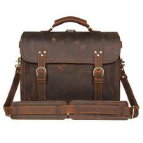 Vintage Crazy Men's 17.3  Laptop Crossbody Shoulder Bag tamsiai ruda spalva