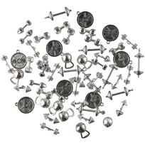 Silver Strength Exercises Gym Sports Charms Barbell Dumbbell Kettle-Bell Weight Plate Weightlifting Bodybuilding Fitness Charms auksas