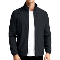 Lightweight Full Zip Stand Collar Windbreaker Jacket for Men Casual Outerwear with Zippered Pockets and Elastic Cuffs XXL juoda