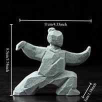 Handcrafted Tai Chi Warrior Stone Statue Chinese Kung Fu Decor Ornament for Desk Tea Table Office Gift