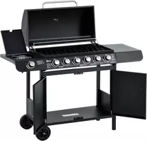 Outsunny Dujinė kepsninė BBQ dujinis grilis su 6 degikliais 1 šoninis degiklis 135 x 50 x 100 cm
