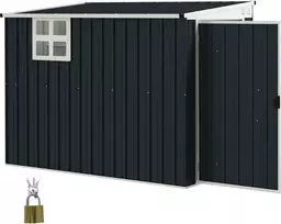 „Outsunny“ metalinis sodo namelis 2,7m² 128x231x181cm su šlaitiniu stogu, langu, rakinamomis durimis, atsparus oro sąlygoms, tamsiai pilkas