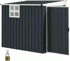 „Outsunny“ metalinis sodo namelis, 2,7 m², 128x193x181 cm, įrankių pašiūrė su vienšlaičiu stogu, langu, rakinamomis durimis, atsparus oro sąlygoms, tamsiai pilkas