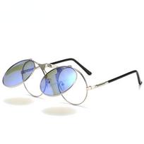 Steampunk Flip Retro Sunglasses Men Retro Round Metal Sunglasses for Women Designer fashion Circle Shades Eyewear UV 400 Protection