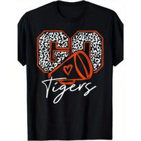 European sizes Go Cheer Tigers Football T-Shirt Men'S Soft Breathable Shirt - Black Crew Neck Casual Wear, Humor Clothing, T-Shirt S juoda