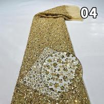 High Quality Embroidery Sequins Lace Fabric African Bead Lace Fabric Luxury Nigerian Sequin Mesh Lace Fabric Wedding Party Dress 1Yard