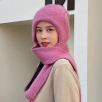 Color Wool Hats Neck Warm Hats Bib Winter Warm Hat Beanie Cap Women Hat Hats Scarf Sets Knitted Hat chaki