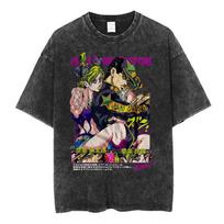 Anime Jojo Bizarre Adventure Kujo Jotaro Vintage Washed Tshirt Unisexga Tshirts Unisex Women Cotton Casual Oversized T Shirt Tops S