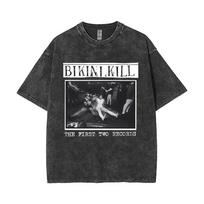 Short Sleeved Round Neck Yk Tshirt Men Clothing New in Top  Tees Washed Vintage Punk Band Bikini Kill Black Cat Graphic S