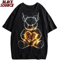 Vintage Oversized TShirt Men Teddy Bear Graphic Print Black Washed Streetwear Tshirt Hip Hop Harajuku Punk Gothic Tops Tee C S