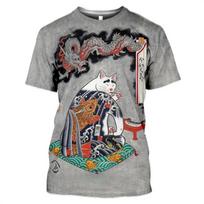 Japanese Kong Fu Cat Tattoo T-shirt Men Women 3D Printed Animal Harajuku T Shirts Streetwear Hip Hop Popular Fashion Soft Top M