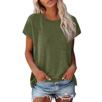 Women’s Short Sleeve Classic Fit Crewneck T Shirt Basic Lightweight Pullover Top for Casual Daily Wear L armijos žalia spalva