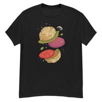 Space Burger T-T-Shirt, Galaxy Moon Hamburger Graphic Tee, Surreal Food Art T-Shirt L