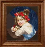 Beldizart Kryželiu siuvinėjimo rinkinys "Mergaitė aguonų vainike su gvazdiku rankoje (Mariuccia).1819" 39.5x41.5 cm S/MK109