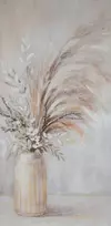 Eurofirany Rankomis tapytas gėlių paveikslas ant drobės, smėlio spalvos gėlių kompozicija, 60x120 cm ilgas formatas, svetainės ir miegamojo dekoras, skandinaviškas boho stilius, sienų puošmena
