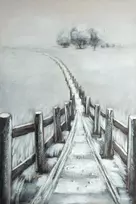 Eurofirany Rankomis tapytas drobės paveikslas su medine tvora, pilkas ir baltas kraštovaizdžio menas, didelis 80x120 cm dekoratyvinis sienų paveikslas skandinaviškam ir kaimiškam interjerui, namų dekoras