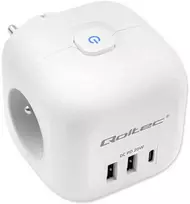 Daugiafunkcinė Qoltec galios kubikė su apšviečiamu jungikliu 3x AC 2x USB 1x USB-C PD 20W Balta