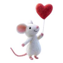 Handmade Felt Mouse Decoration with Heart Balloon Felt Animal Figurine Home Ornament Tabletop Accessory for Seasonal Gift and Interior Display One Size