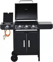 Outsunny Dujinė kepsninė BBQ su 3 degikliais, Slėgio reduktorius - Juoda 110 x 50 x 100 cm